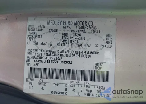 2007 Mercury Mountaineer Premier from USA, damaged, VIN 4M2EU48E77UJ02832